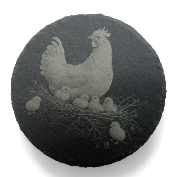 CHICKEN COASTERS Round Slate Rustic Farmhouse Decor Set of 4 - Picture 4 of 6